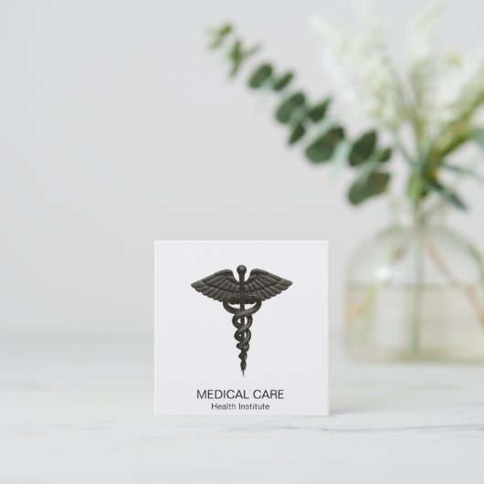 Professional Simple Medical Caduceus Black White Vierkante Visitekaartje (Staand voorkant)
