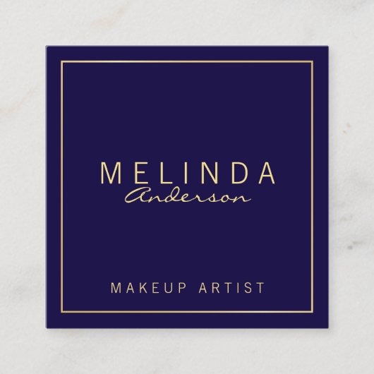 Professional Simple Modern Navy Blue en Gold Vierkante Visitekaartje (Voorkant)