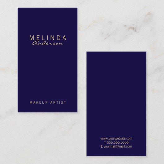 Professional Simple Modern Navy Blue en Gold Visitekaartje (Voorkant / Achterkant)