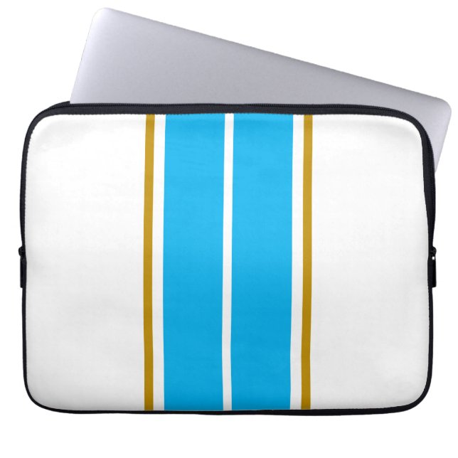 Professional Sky Blue White Twin Racing Stripes Laptop Sleeve (Voorkant)