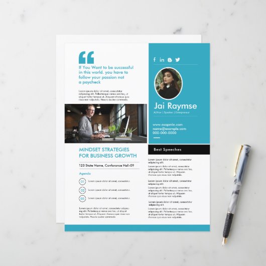 Professional Speaker One Sheet Template (Voorkant / Achterkant in situ)