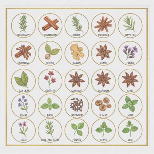 Professional Spice Jar Labels - 25 Botanical Herb  (Voorkant)