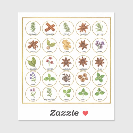 Professional Spice Jar Labels - 25 Botanical Herb  (Vel)