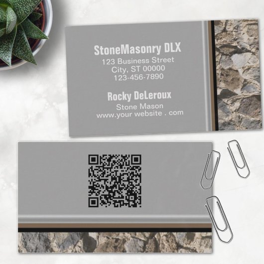 Professional Stonemason Rustic Rock Border QR Code Visitekaartje