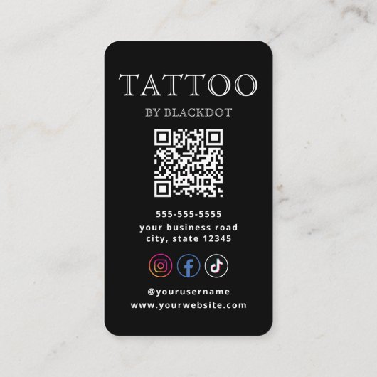 Professional Tattoo Artist Tattoo Studio Qr Code Visitekaartje (Achterkant)