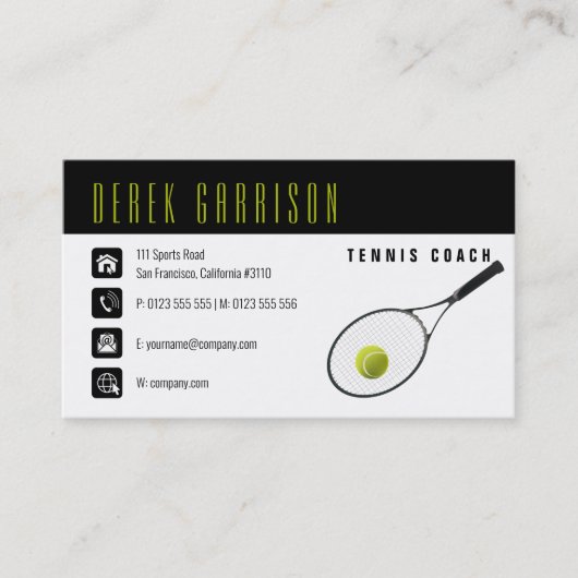 Professional Tennis Coach | Tennis Racket Visitekaartje (Voorkant)