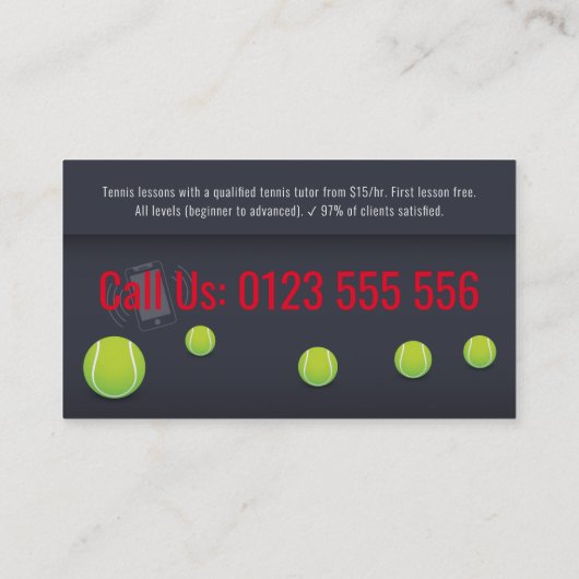 Professional Tennis Coach | Tennis Racket Visitekaartje (Achterkant)