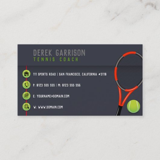 Professional Tennis Coach | Tennis Racket Visitekaartje (Voorkant)