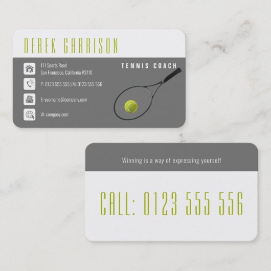 Professional Tennis Coach | Tennis Racket Visitekaartje (Voorkant / Achterkant)