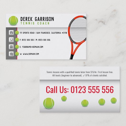 Professional Tennis Coach | Tennis Racket Visitekaartje (Voorkant / Achterkant)