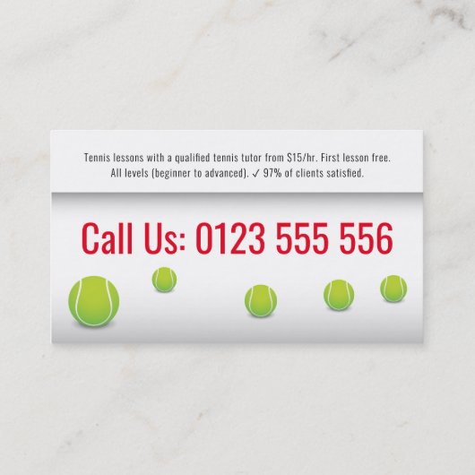 Professional Tennis Coach | Tennis Racket Visitekaartje (Achterkant)