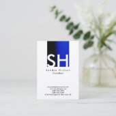 Professional Trendy Blue White Monogram Visitekaartje (Staand voorkant)