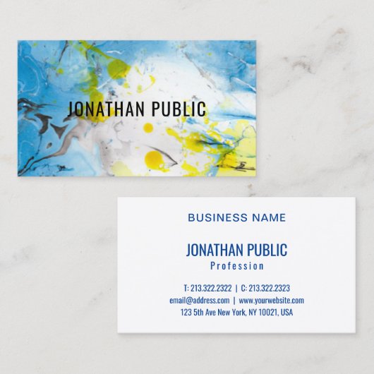 Professional Trendy Blue Yellow Modern Abstract Visitekaartje (Voorkant / Achterkant)