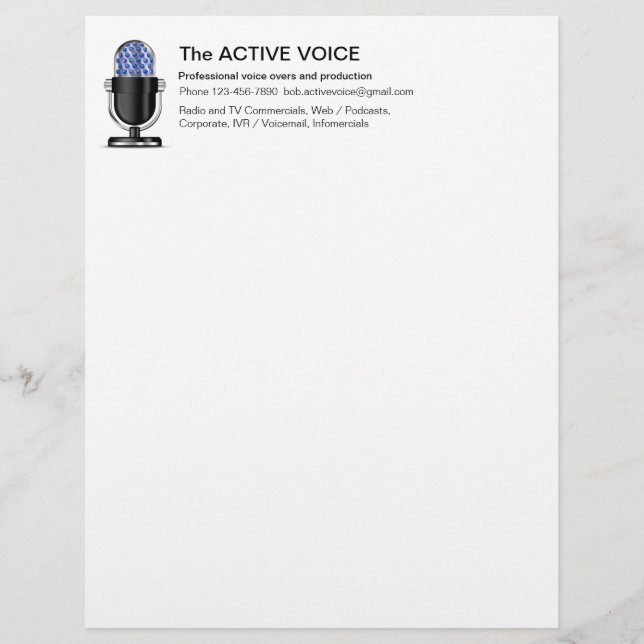 Professional Voice over Actor Business Letterhead Briefhoofd (Voorkant)