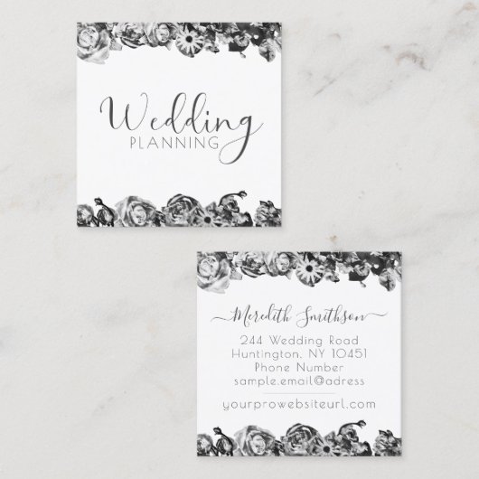 Professional Weddenschap Planner Elegant Black & W Vierkante Visitekaartje (Voorkant / Achterkant)