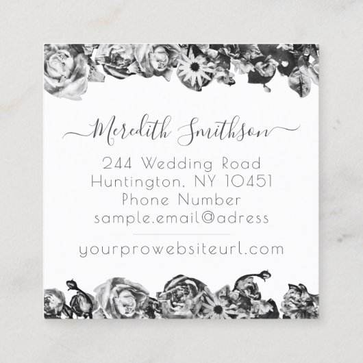 Professional Weddenschap Planner Elegant Black & W Vierkante Visitekaartje (Achterkant)