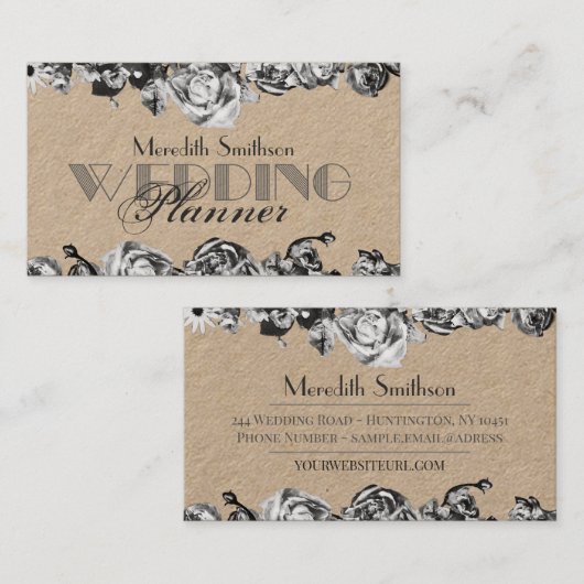 Professional Weddenschap Planner Elegant Black & W Visitekaartje (Voorkant / Achterkant)