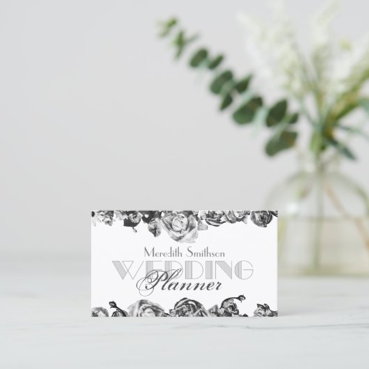 Professional Weddenschap Planner Elegant Black & W Visitekaartje (Staand voorkant)