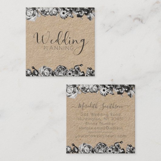 Professional Wedding Planner Elegant Rustic Floral Vierkante Visitekaartje (Voorkant / Achterkant)