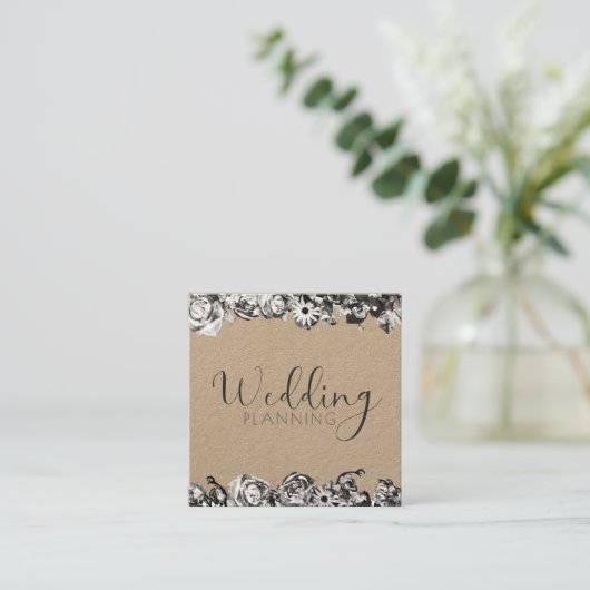 Professional Wedding Planner Elegant Rustic Floral Vierkante Visitekaartje (Staand voorkant)