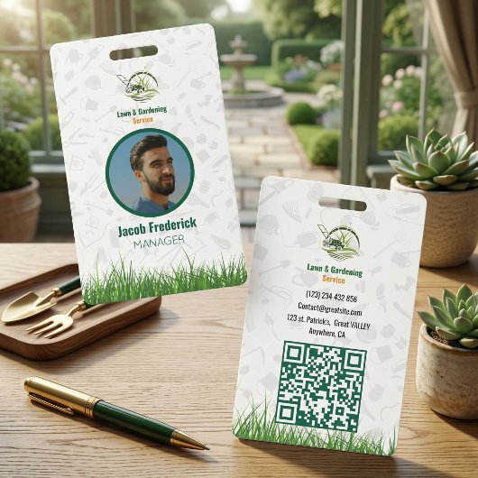 Professional White and Green Lawn Care Badge
