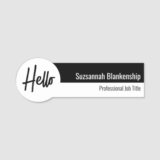 Professional White en Black Hallo Script Naamplaatje (Voorkant)