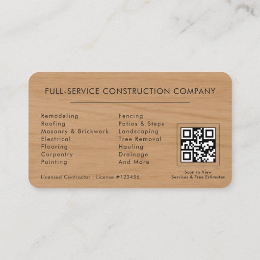 Professional White Gold Builder QR Code Visitekaartje (Achterkant)