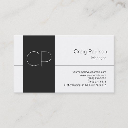Professional White Grey Monogram Visitekaartje (Voorkant)