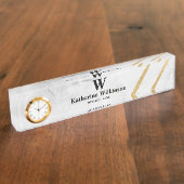 Professional White marble Gold Monogram Naambordje (Zijkant)