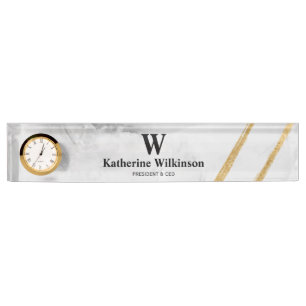 Professional White marble Gold Monogram Naambordje
