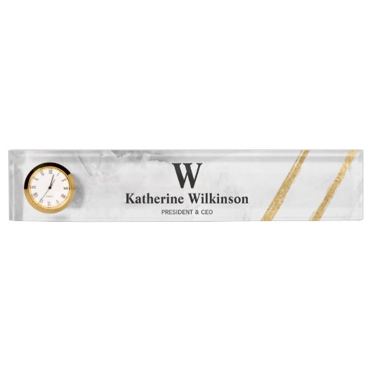 Professional White marble Gold Monogram Naambordje (Voorkant)