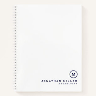 Professional White Navy Monogram Notitieboek