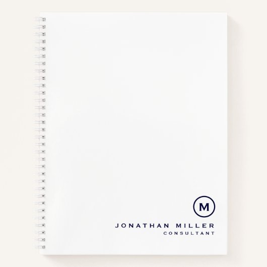 Professional White Navy Monogram Notitieboek (Voorkant)