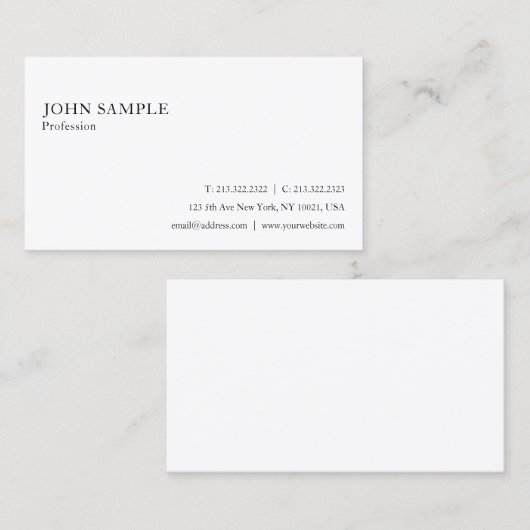 Professional White Simple Plain Elegant Modern Visitekaartje (Voorkant / Achterkant)