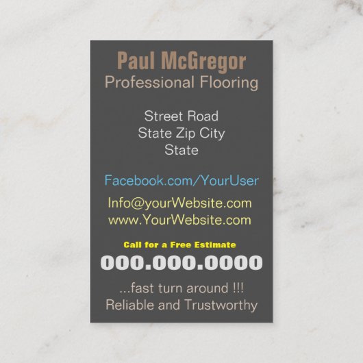 Professional Wood Laminated Flooring Business Card Visitekaartje (Achterkant)