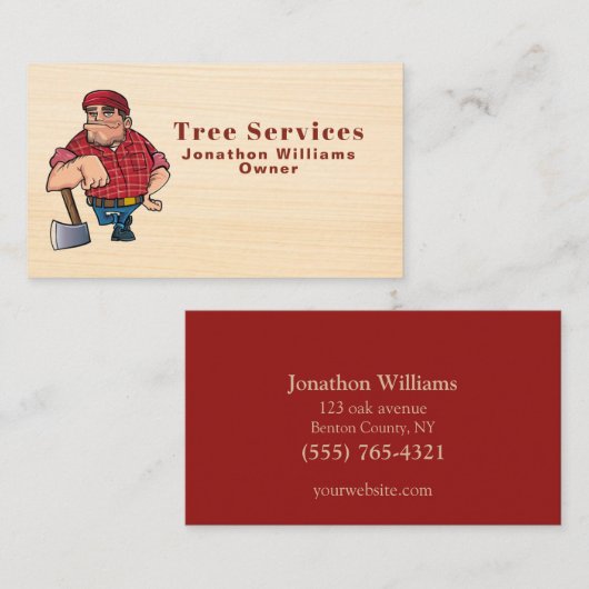 Professional Wood Tree Trim Service Cartoon guy Visitekaartje (Voorkant / Achterkant)