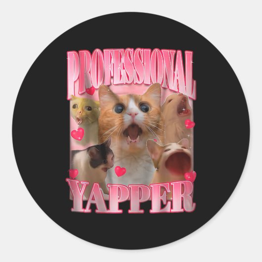 Professional Yapper Cat Funny Oddly Specific Dank Ronde Sticker (Voorkant)