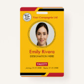 Professional Yellow Black Red Employee Access Card Badge (Voorkant)