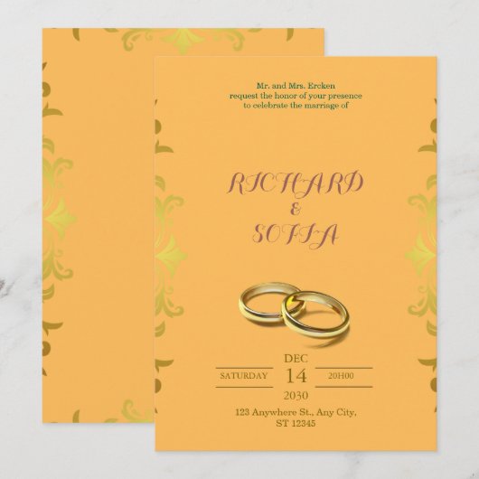 Professional Yellow & Orange Wedding Invitation Kaart (Voorkant / Achterkant)