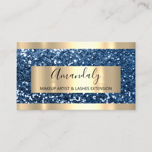 ProfessionalGlitter Blue Navy Gold Modern Luminous Visitekaartje (Voorkant)