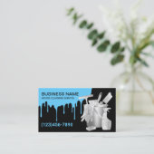 Professionals die blauw water schoonmaken, zwart visitekaartje (Staand voorkant)