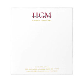 Professioneel 3 Letter Monogram Bourgogne Navy Gol Notitieblok