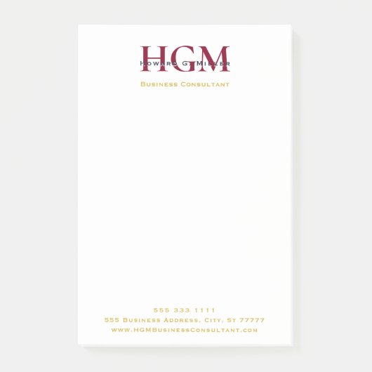 Professioneel 3 Letter Monogram Bourgogne Navy Gol Post-it® Notes (Voorkant)