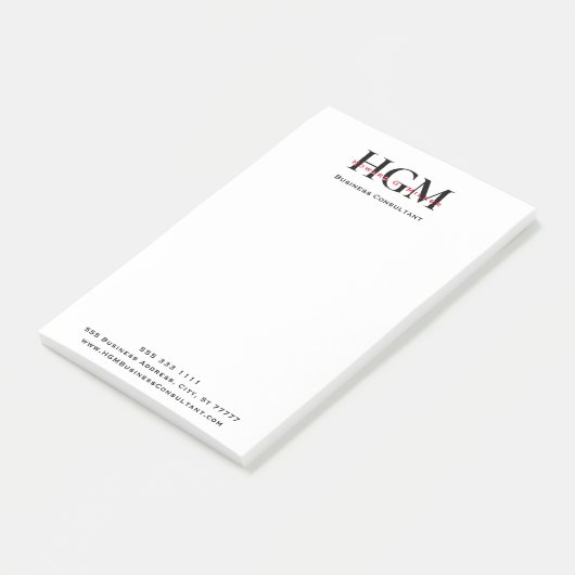 Professioneel 3 Letter Monogram Zwart Rood Wit Post-it® Notes (Schuin)