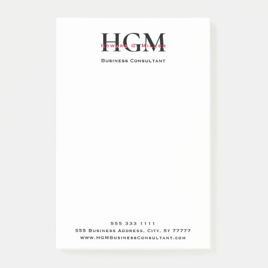 Professioneel 3 Letter Monogram Zwart Rood Wit Post-it® Notes (Voorkant)