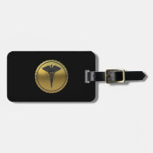 Professioneel 3D gouden medisch Caduceus-embleem Bagagelabel (Voorkant horizontaal)