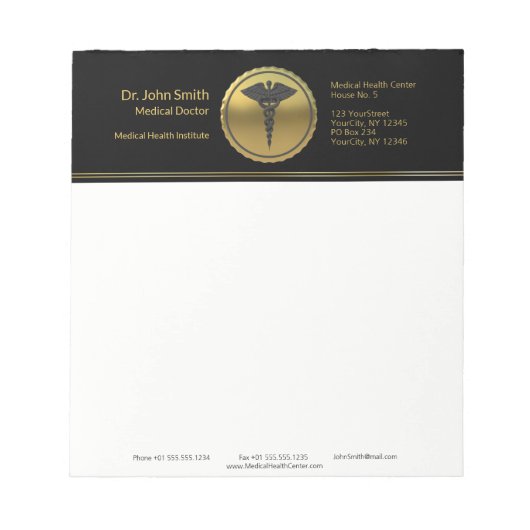 Professioneel 3D gouden medisch Caduceus embleem Notitieblok (Voorkant)