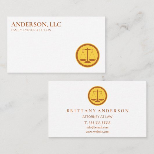 Professioneel advocaat op schaal van de wet visitekaartje (Voorkant / Achterkant)