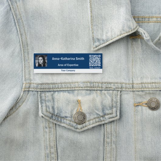 Professioneel Afbeelding QR-code Blauw Wit Naamplaatje (In situ)