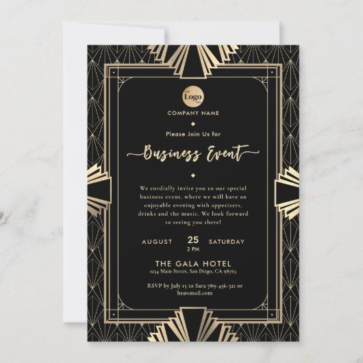 Professioneel Art Deco Black & Gold zakelijk evene Kaart (Voorkant)